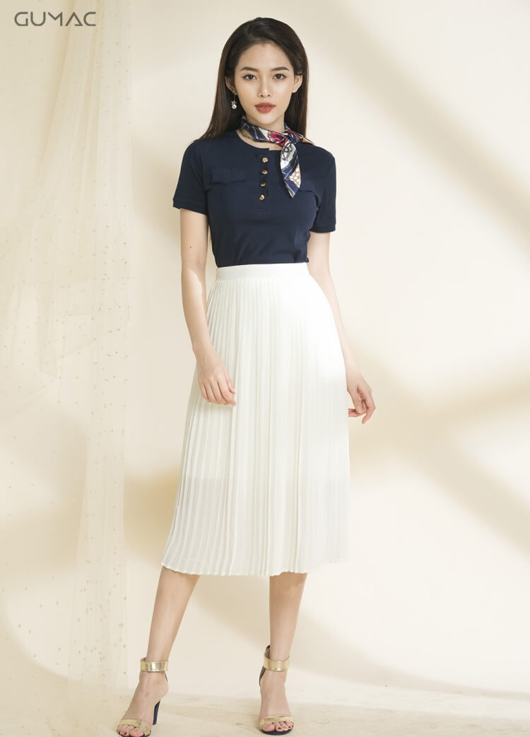 chân váy dài dập ly xòe