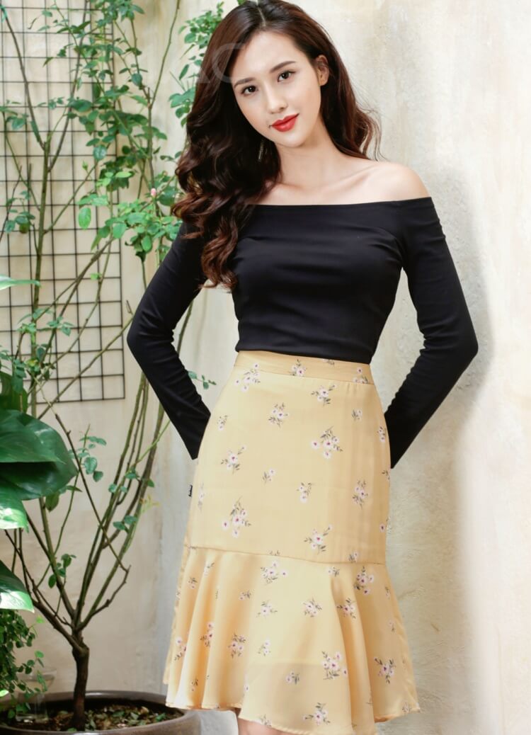 chân váy hoa đuôi cá xòe