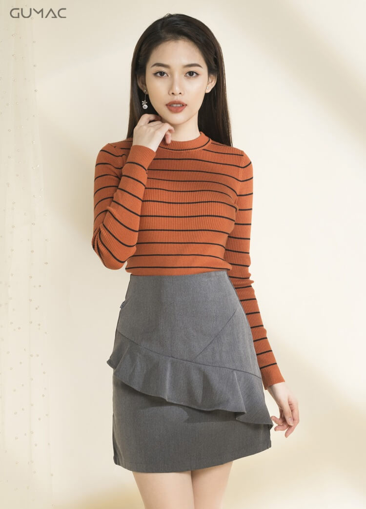 chân váy mini phối bèo công sở