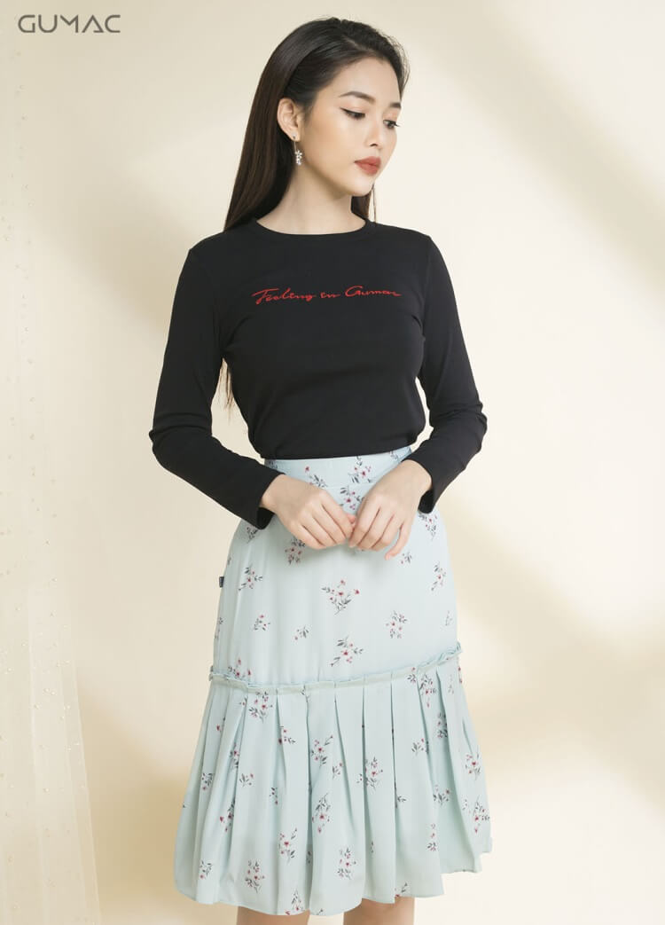 chân váy xếp ly nổi xòe