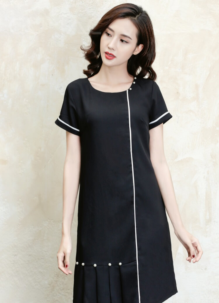 đầm kết ngọc xếp ly công sở