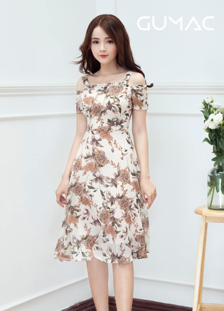 đầm maxi bẹt vai hàn quốc